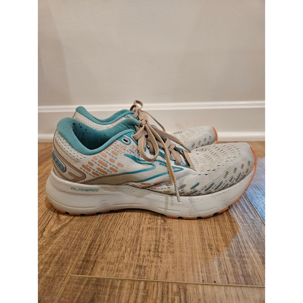 Brooks Glycerin 20 Womens 8 D Wide Running Shoes Oyster Teal Coral 1203691D061